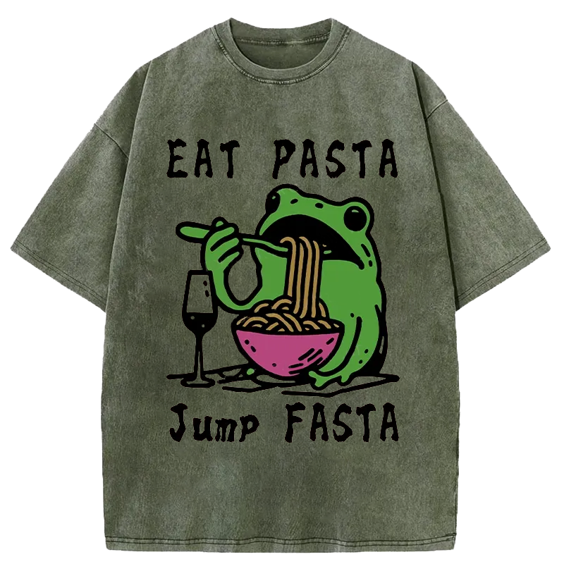 Modecanvas Eat Pasta Jump Fasta Washed T-Shirt