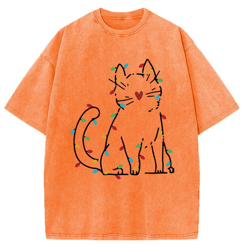 Modecanvas Japan Christmas Lights Cat Washed T-Shirt