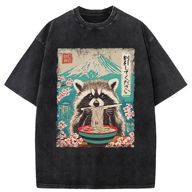 Modecanvas Please Give Raccoon A Discount Washed T-Shirt-modecanvas