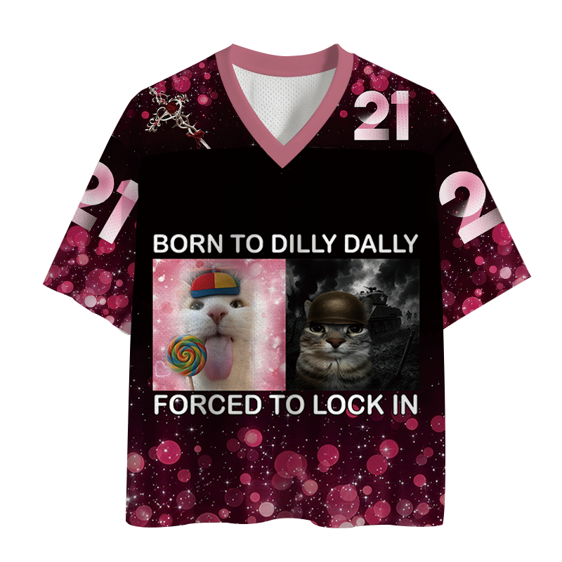 Modecanvas Born to Dilly Dally Funny Cat Meme Mesh Jersey-modecanvas