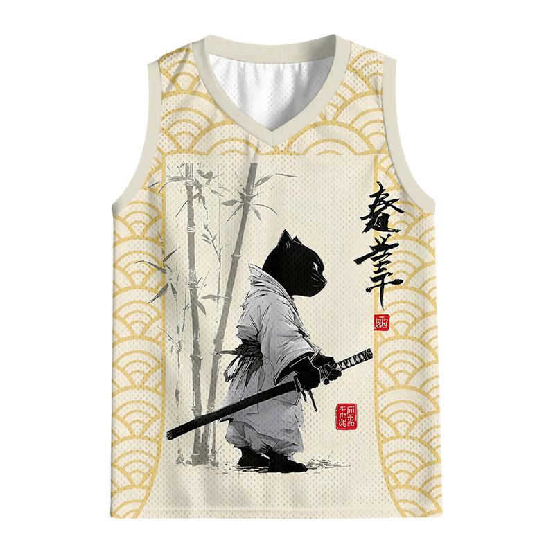 Modecanvas Samurai Cat Japanese Kanji Jersey Tank
