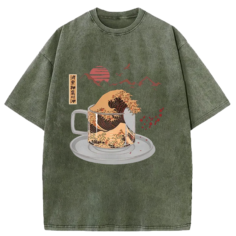 Modecanvas Vintage Coffee Wave Japan Washed T-Shirt