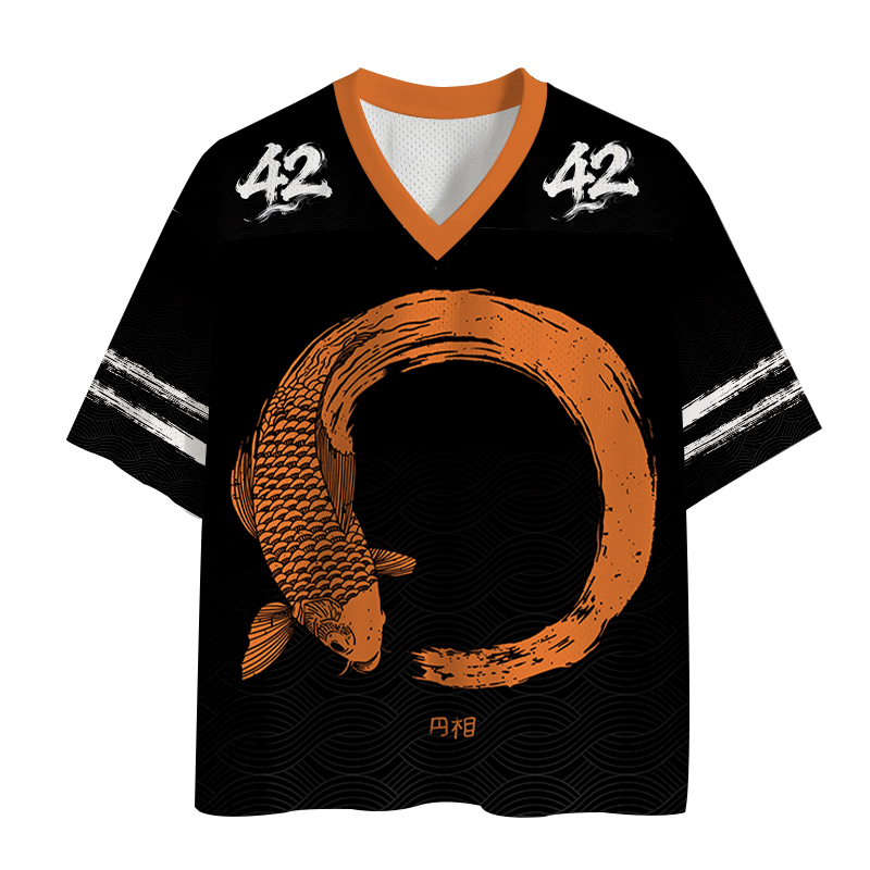 Modecanvas Orange Koi Fish Circle Mesh Jersey-modecanvas