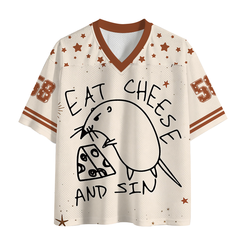 Modecanvas Eat Cheese And Sin Meme Mesh Jersey-modecanvas