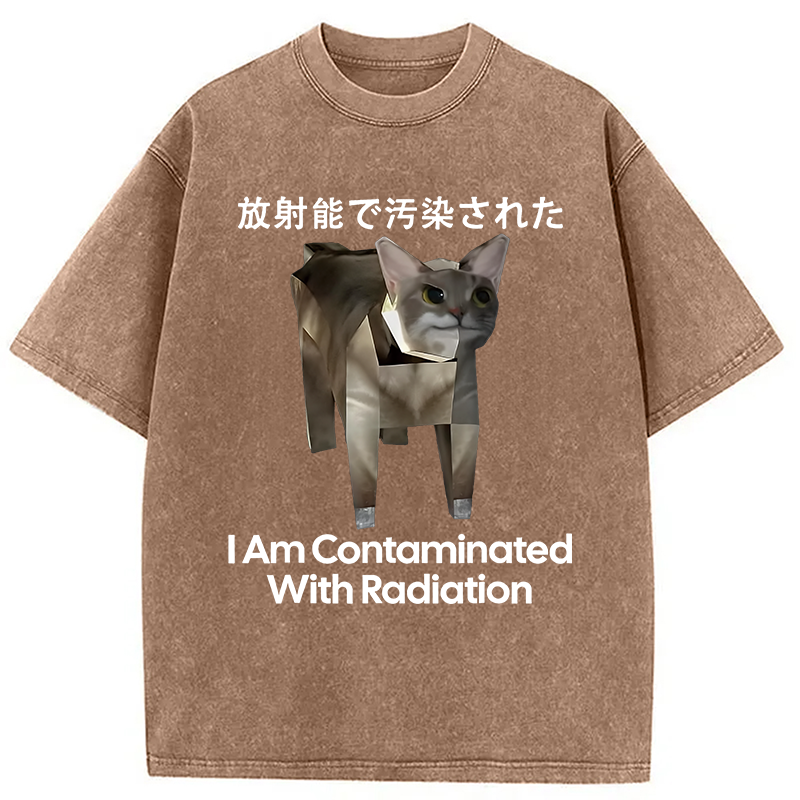 Modecanvas I Am Contaminated With Radiation Cat Meme Washed T-Shirt-modecanvas