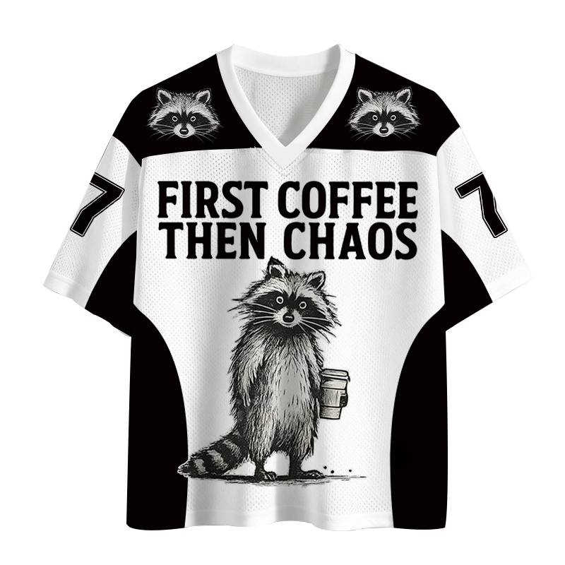 Modecanvas First Coffee Then Chaos Raccoon Mesh Jersey-modecanvas