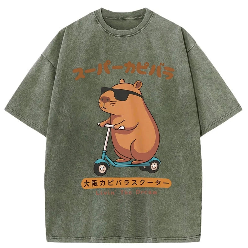 Modecanvas Osaka Capybara Scooter Washed T-Shirt