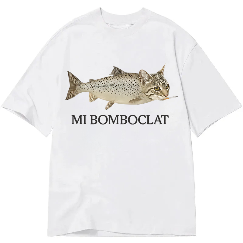 Modecanvas Bomboclat Fish Cat Meme DTG Printing Classic T-Shirt-modecanvas
