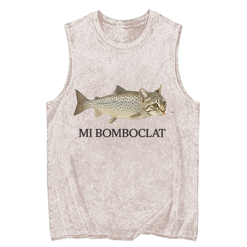 Modecanvas Bomboclat Fish Cat Meme DTG Printing Washed Tank-modecanvas