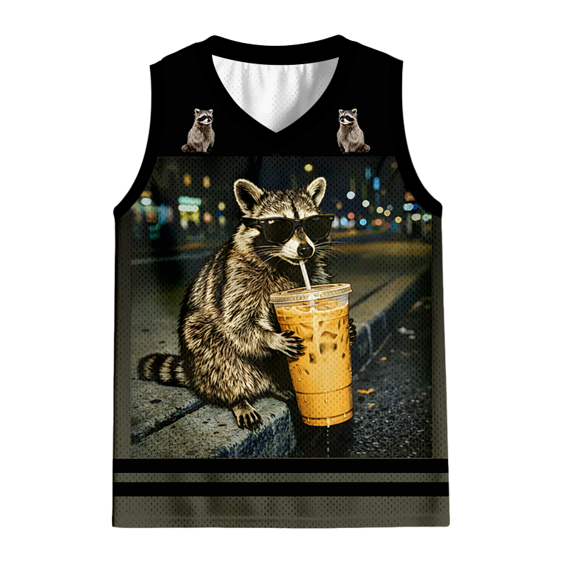 Modecanvas Racoon with a Ice Coffee Jersey Tank