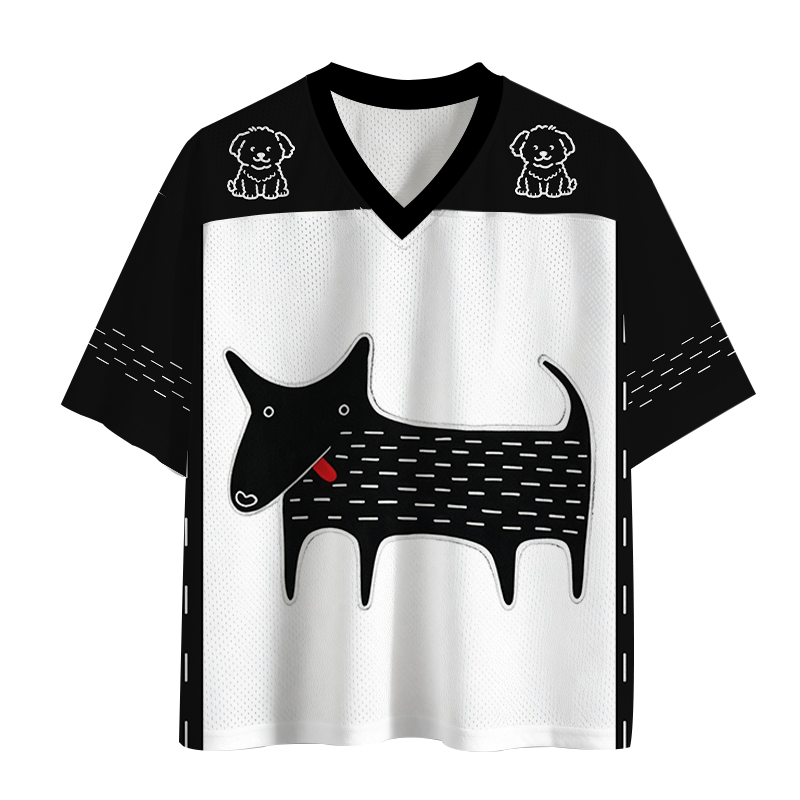 Modecanvas Black Dog Kawaii Folk Art Mesh Jersey-modecanvas
