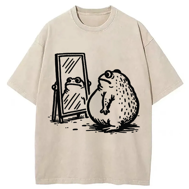 Modecanvas Fat Frog Looking In The Mirror Washed T-Shirt