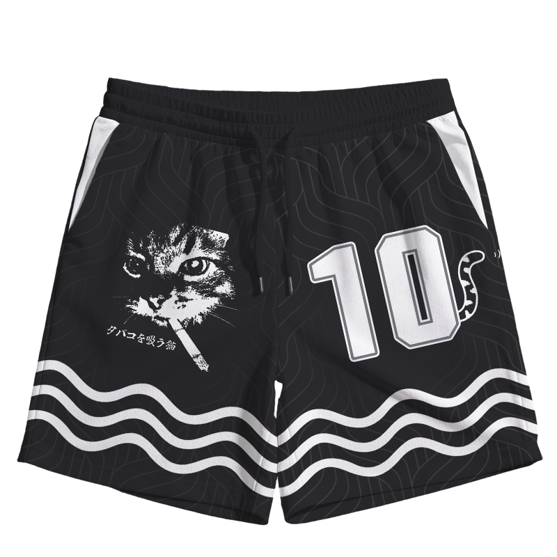 Modecanvas Retro Cat Smoking Jersey Short