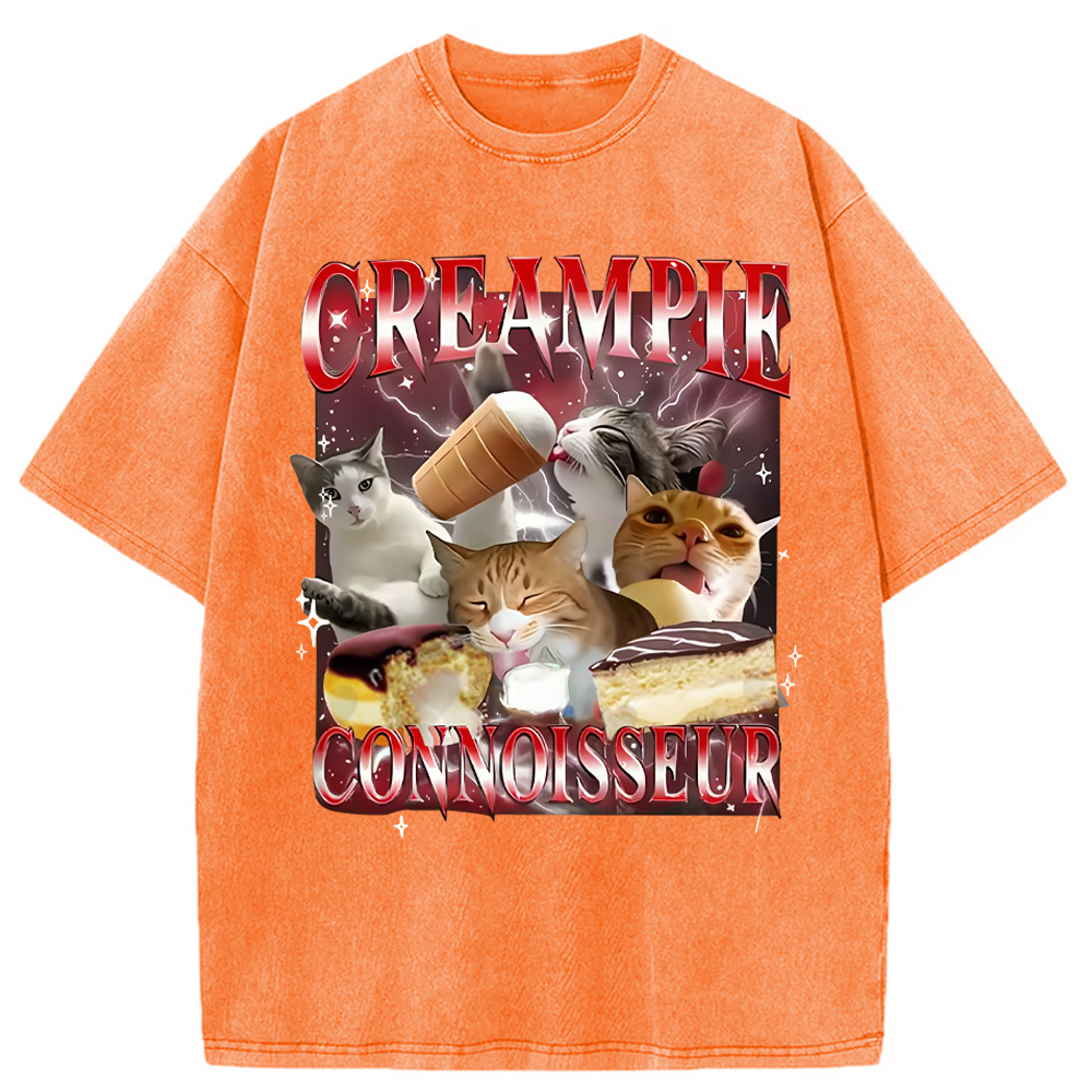 Modecanvas Funny Creampie Connoisseur Meme Washed T-Shirt-modecanvas