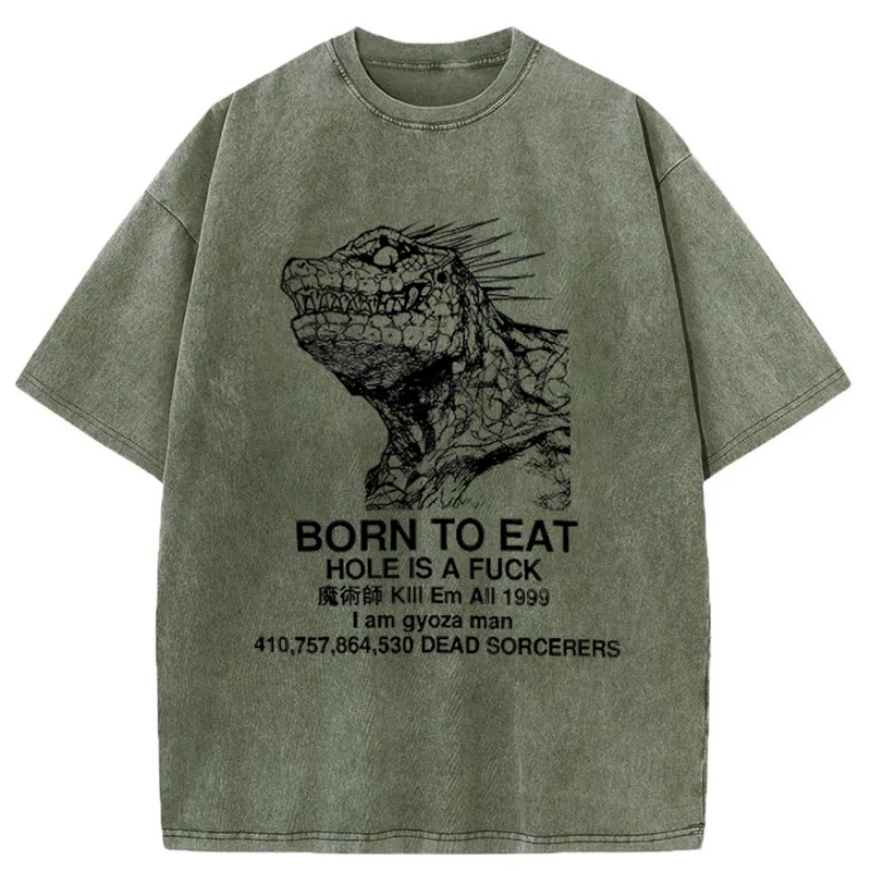 Modecanvas Born To Eat Washed T-Shirt-modecanvas