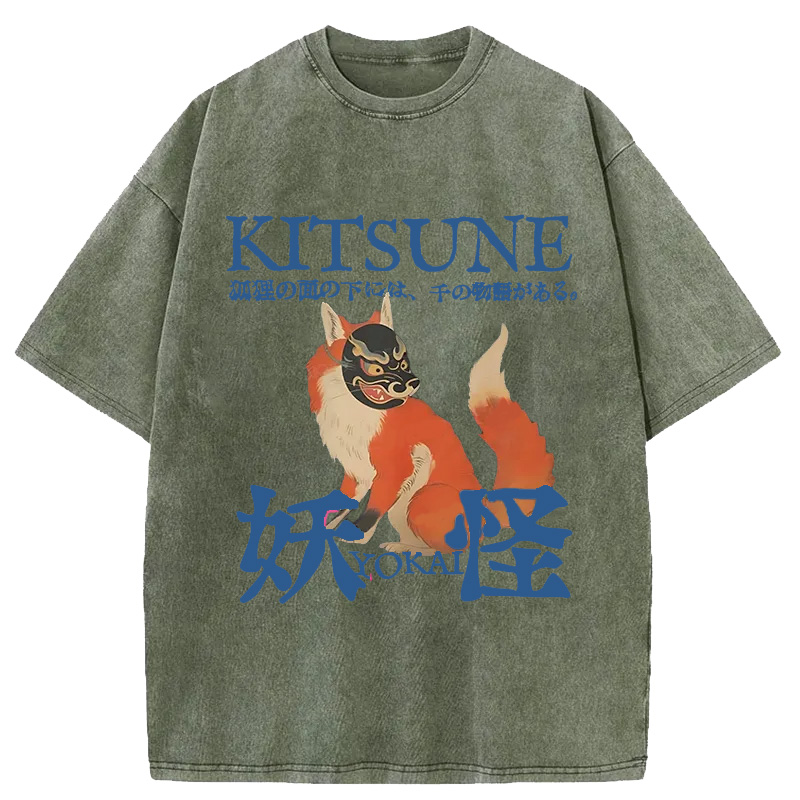 Modecanvas Japanese Fox Yokai Washed T-Shirt