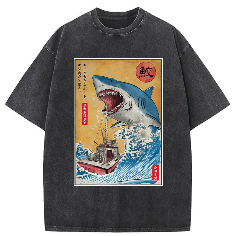 Modecanvas Ukiyoe Shark Japan Washed T-Shirt