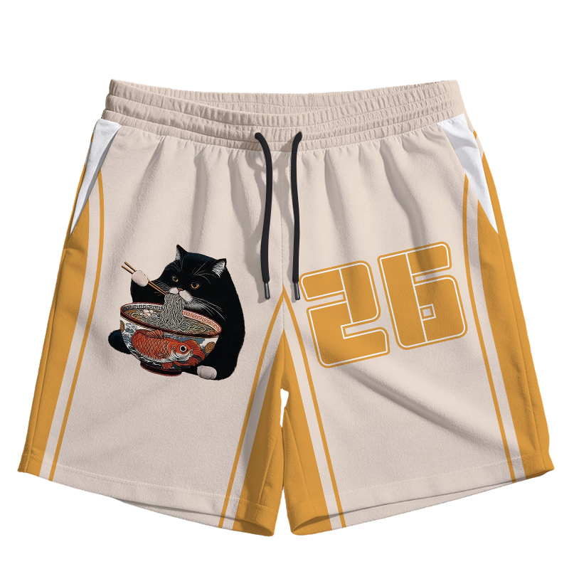Modecanvas Fat Cat Eating Ramen Jersey Short