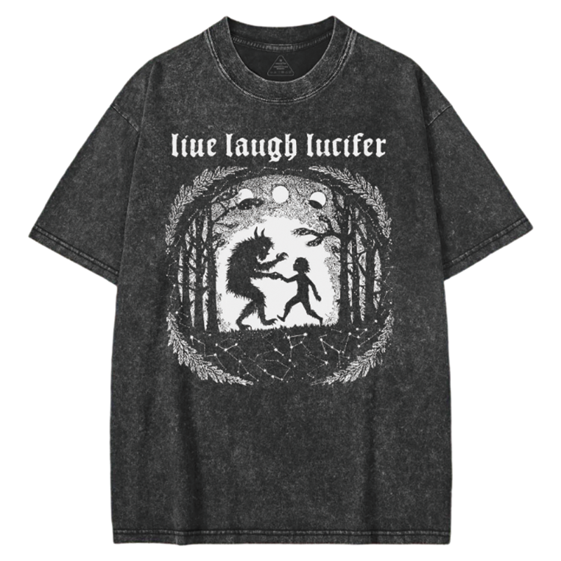 Modecanvas Live Laugh Lucifer Washed T-shirt-modecanvas