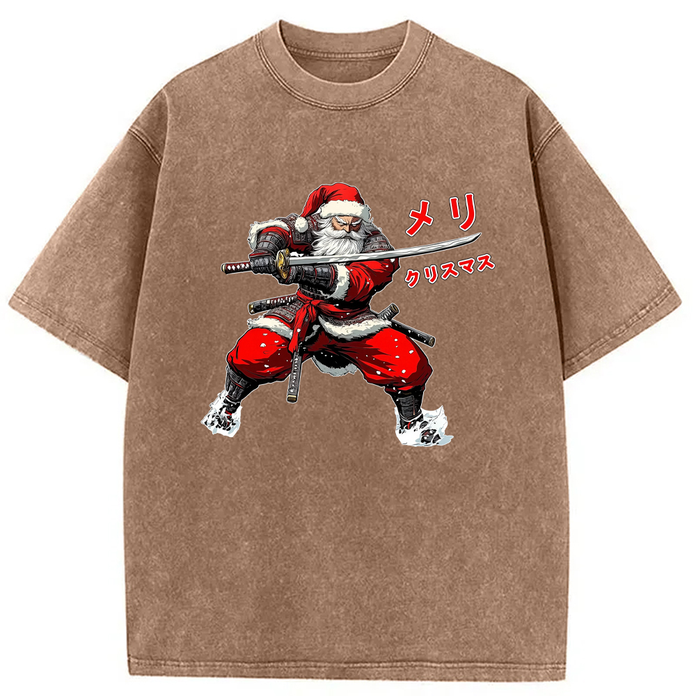 Modecanvas Samurai Santa Christmas Washed T-Shirt