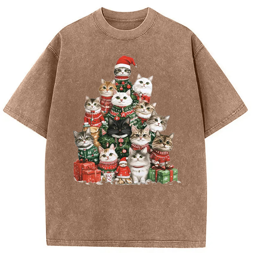 Modecanvas Christmas Cat Tree Washed T-Shirt