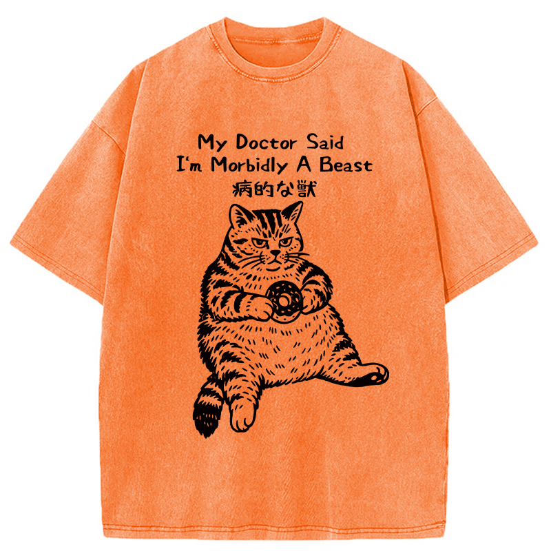 Modecanvas Lazy Fat Cat Washed T-Shirt-modecanvas