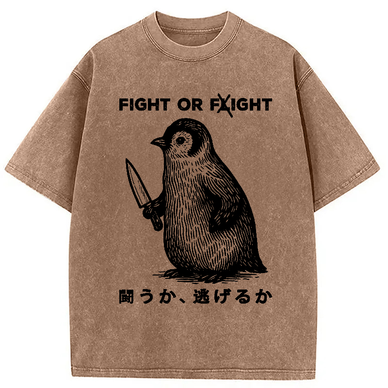 Modecanvas Funny Fight Or Flight Washed T-Shirt-modecanvas