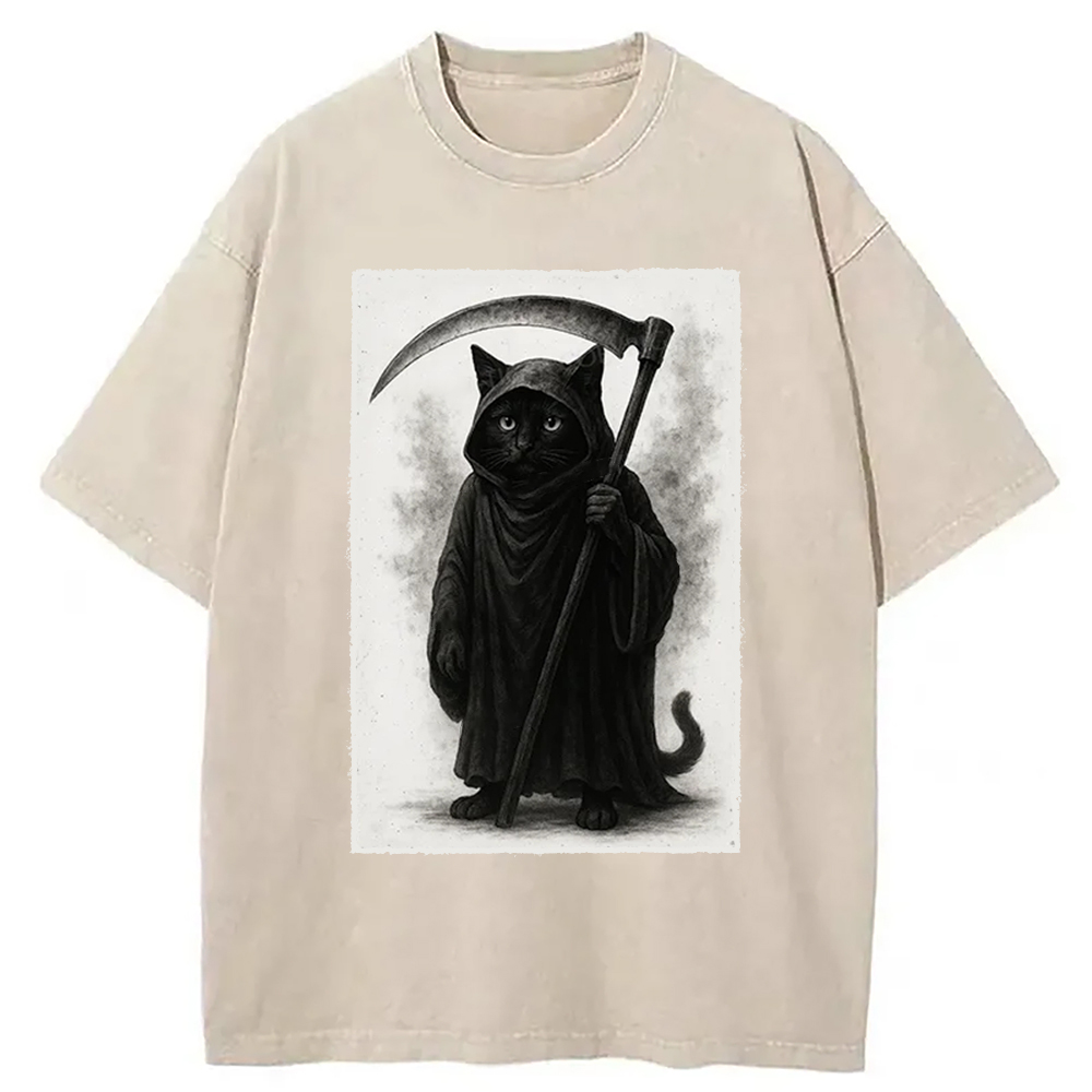 Modecanvas Death Cat Washed T-Shirt