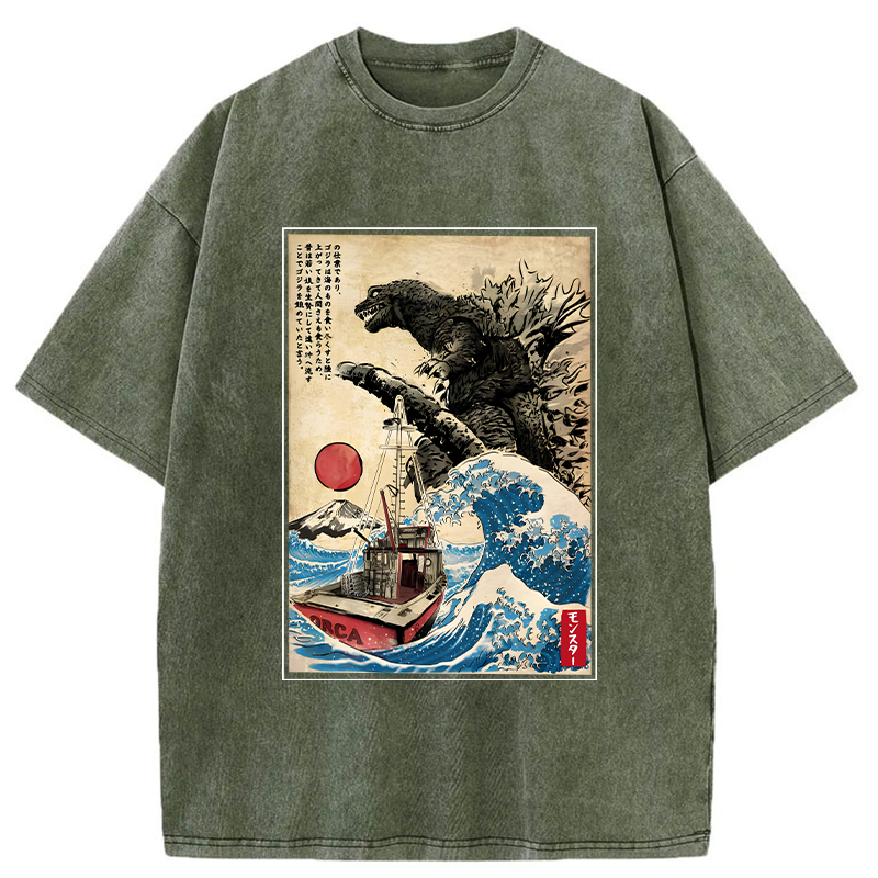 Modecanvas Orca in Japan Wave Washed T-Shirt