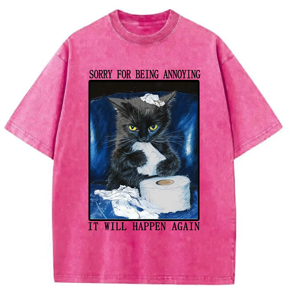 Modecanvas Naughty Cat Destroys Toilet Paper Washed T-Shirt
