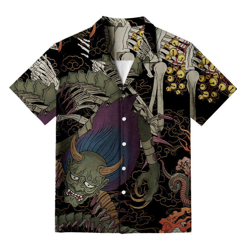 Modecanvas Japanese Yokai And Skeletons Aloha Hawaiian Shirt
