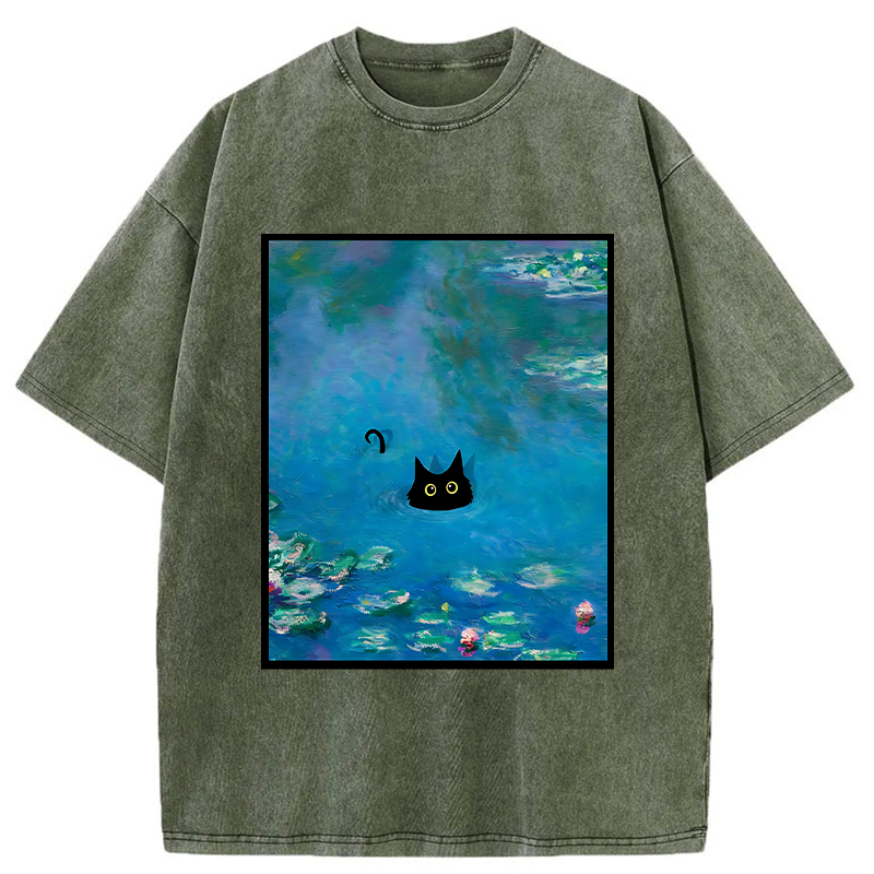 Modecanvas Monet Water Lily Cat Washed T-Shirt