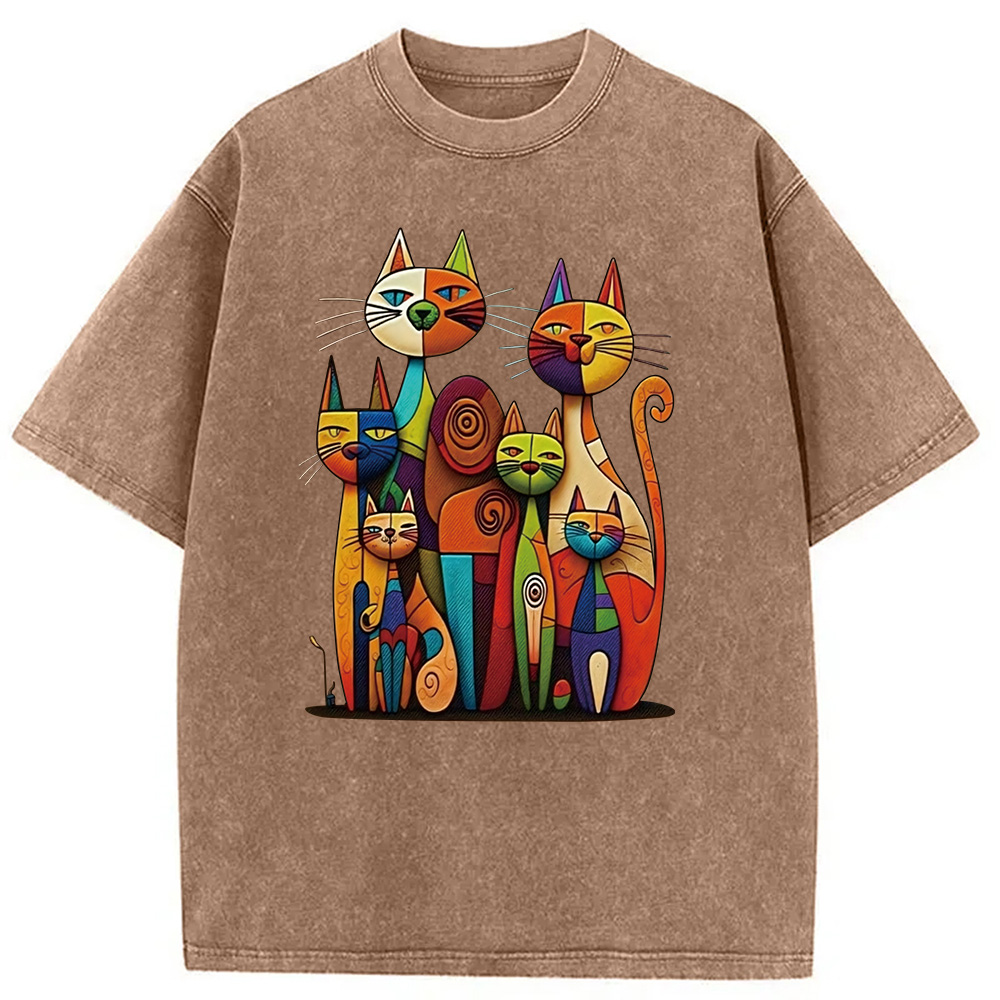 Modecanvas The Da Vinci Cat Family Washed T-Shirt