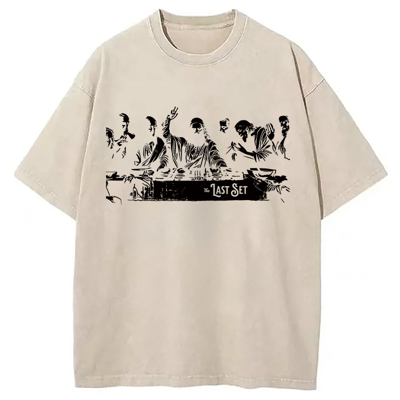Modecanvas Jesus DJ DTG Printing Washed T-Shirt-modecanvas