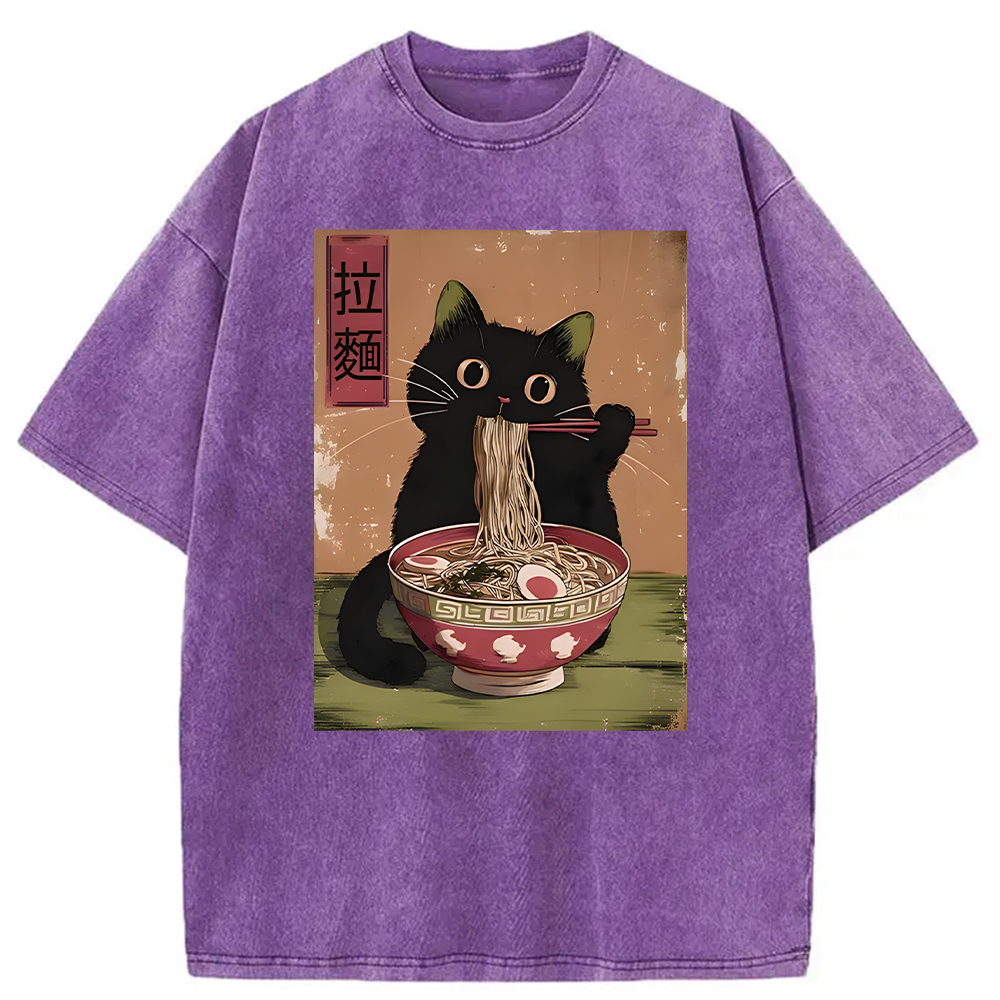 Modecanvas Vintage Japanese Cat Washed T-Shirt