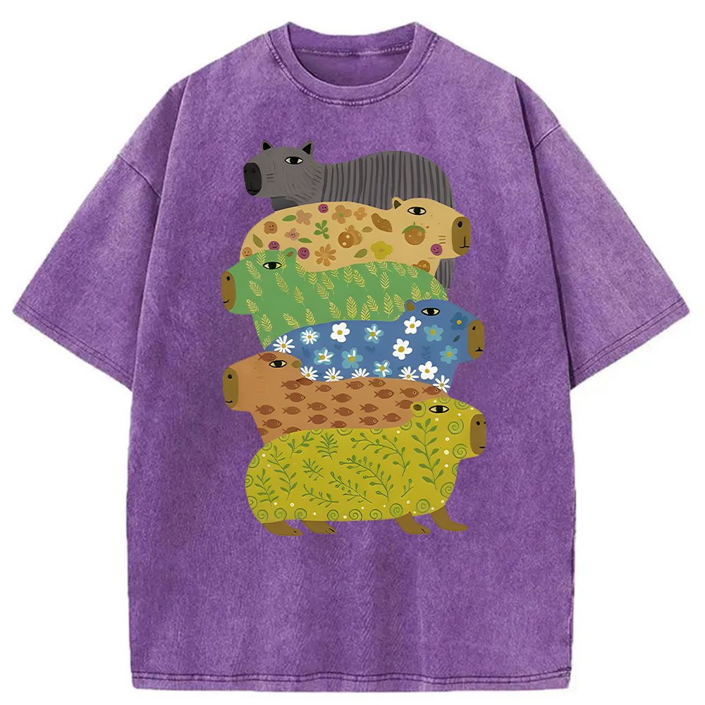 Modecanvas Colorful Capybaras Washed T-Shirt