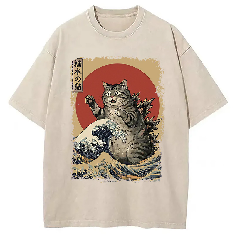 Modecanvas Catzilla Is Causing Destruction Washed T-Shirt