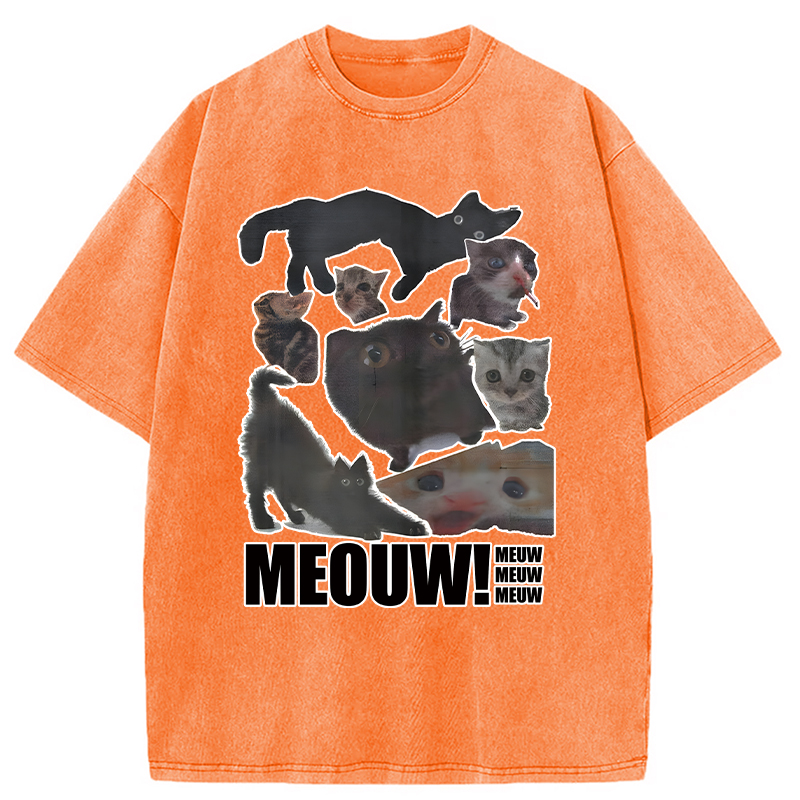 Modecanvas Cats in All Shape Meouw Washed T-Shirt