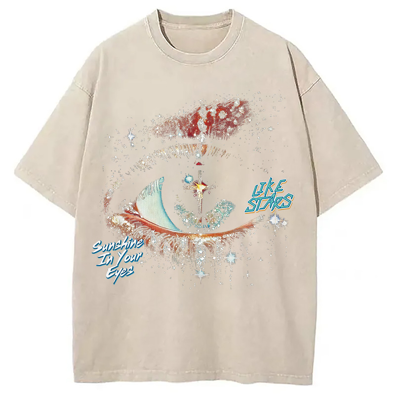 Modecanvas Eye Like Stars DTG Printing Washed T-Shirt-modecanvas