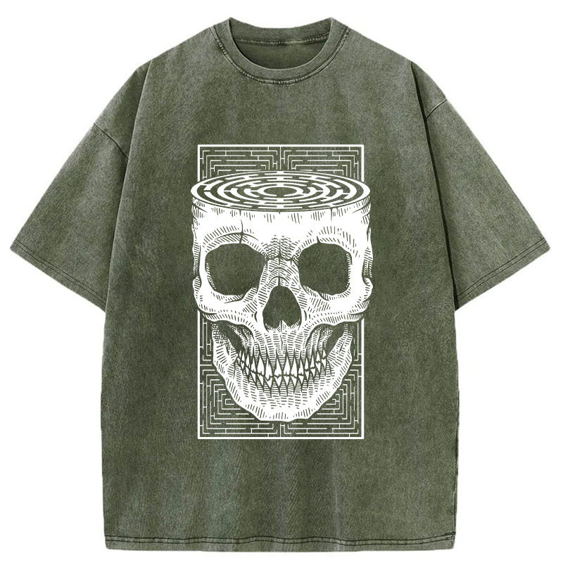 Modecanvas Horror Skull DTG Printing Washed T-Shirt-modecanvas