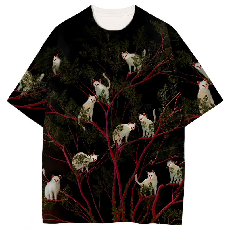 Modeocanvas Tree With Cats All Over Print T-shirt-modecanvas
