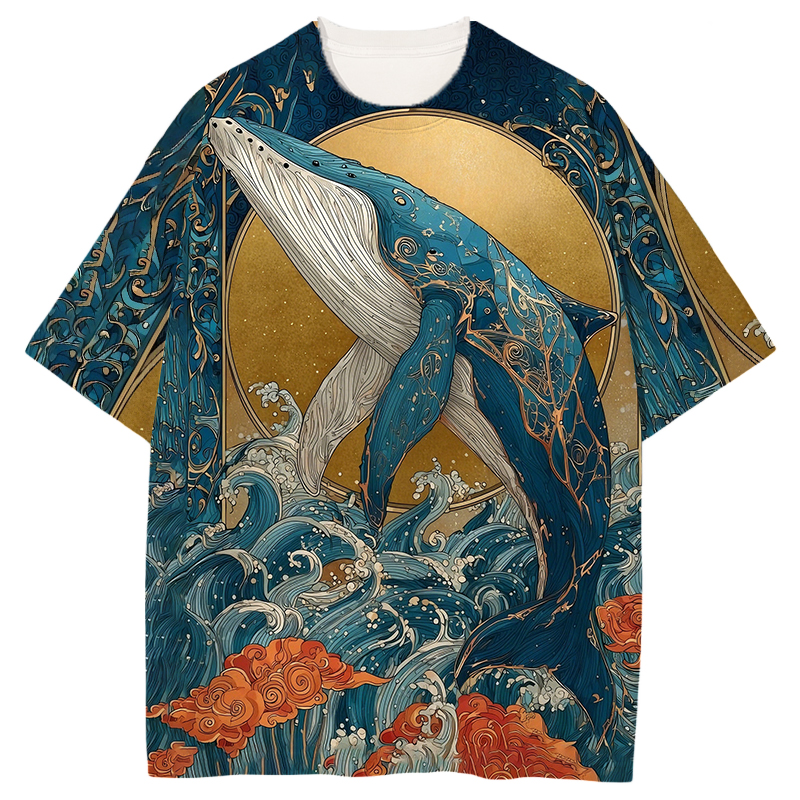 Modeocanvas Golden Whale All Over Print T-shirt-modecanvas