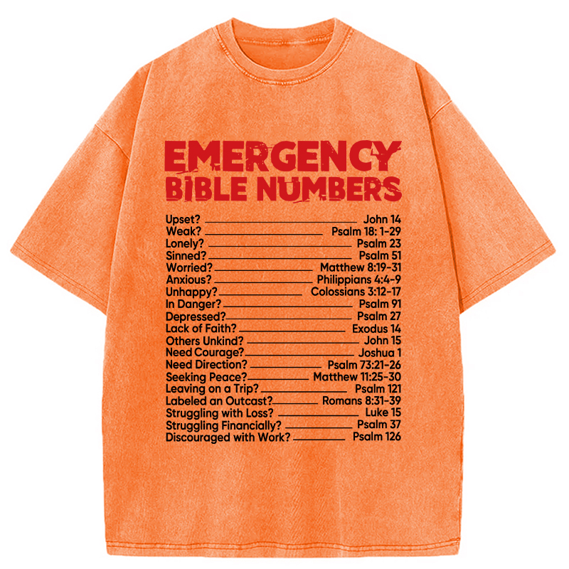 Modecanvas Bible Emergency Numbers Washed T-Shirt-modecanvas
