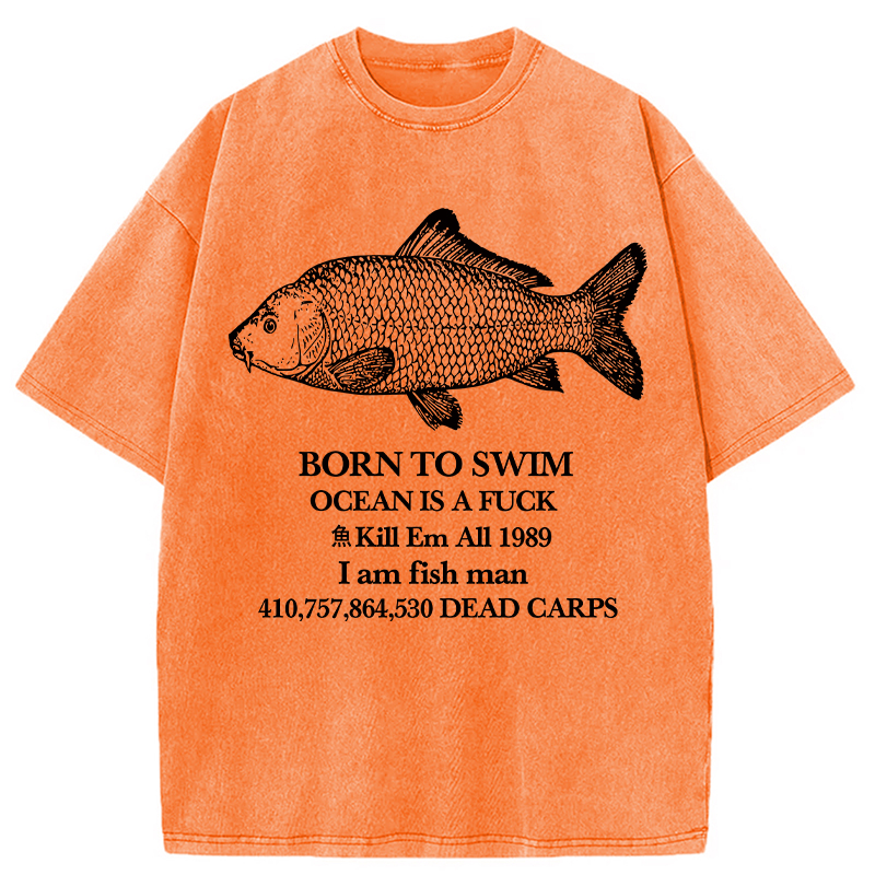 Modecanvas Born To Swim Washed T-Shirt-modecanvas