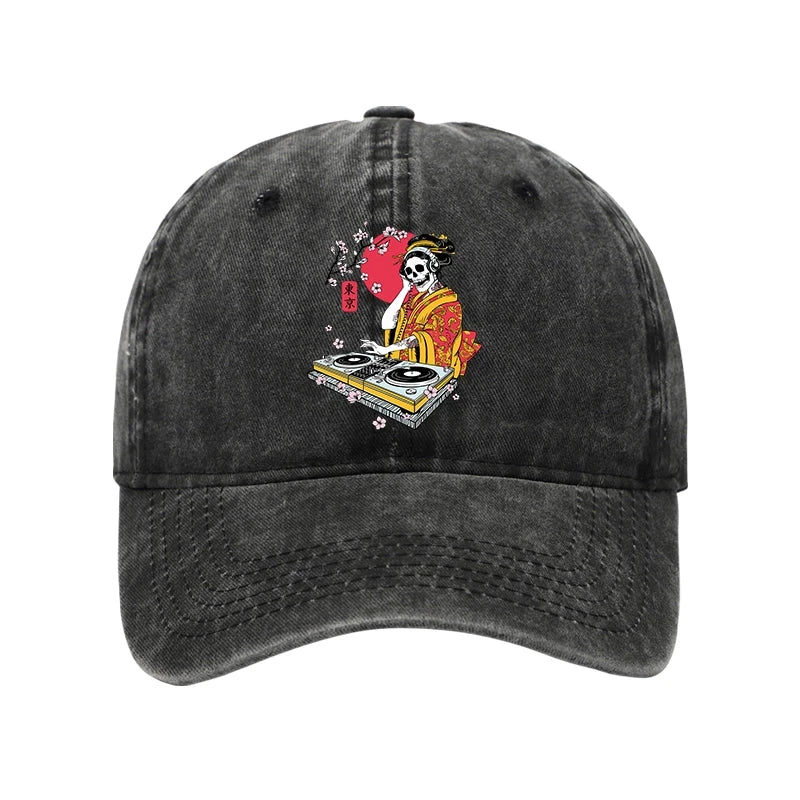 Modecanvas Japanese Geisha DJ Skull Washed Cap-modecanvas