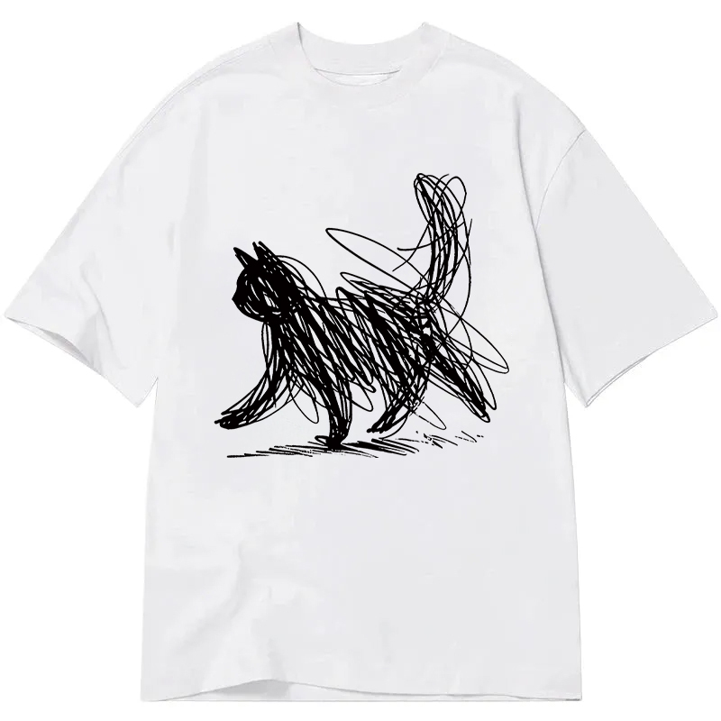 Modecanvas Minimalist Cat Art DTG Printing Classic T-Shirt-modecanvas