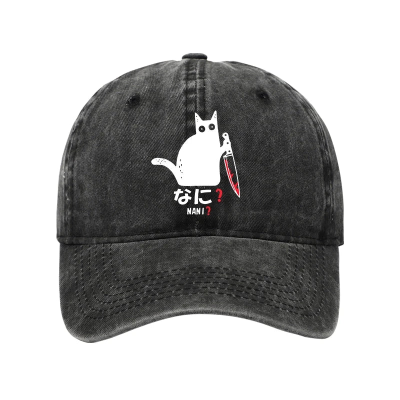 Modecanvas A Puzzled Cat Holding A Knife Washed Cap-modecanvas