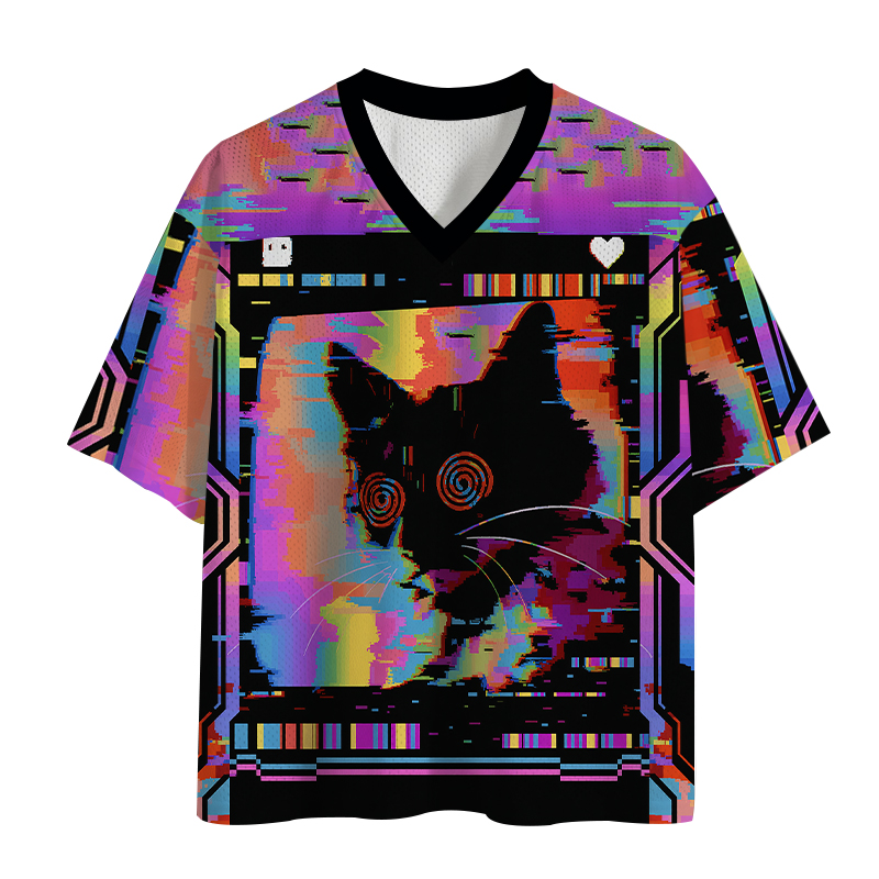 Modecanvas Glitchy Cat Mesh Jersey-modecanvas
