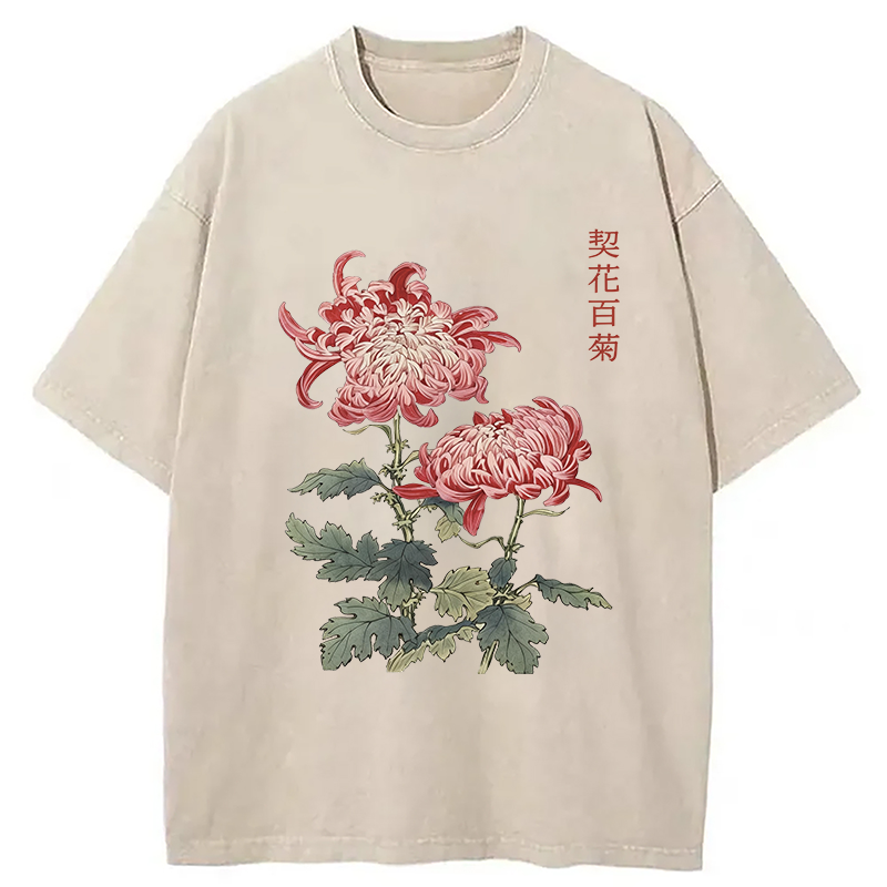 Modecanvas Chrysanthemum Floral Washed T-Shirt