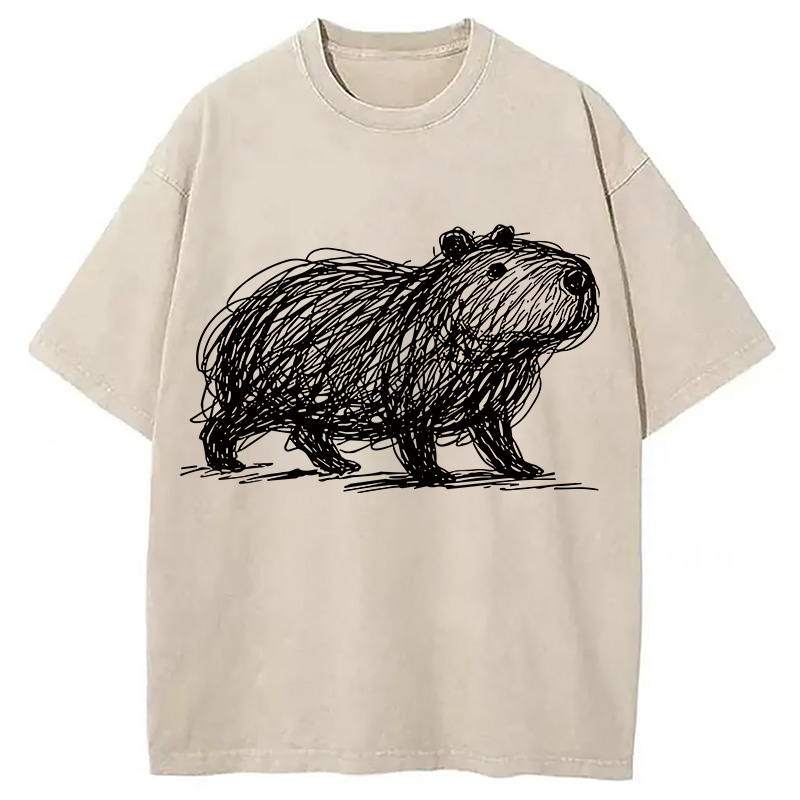 Modecanvas Minimalist Capybara Washed T-Shirt-modecanvas